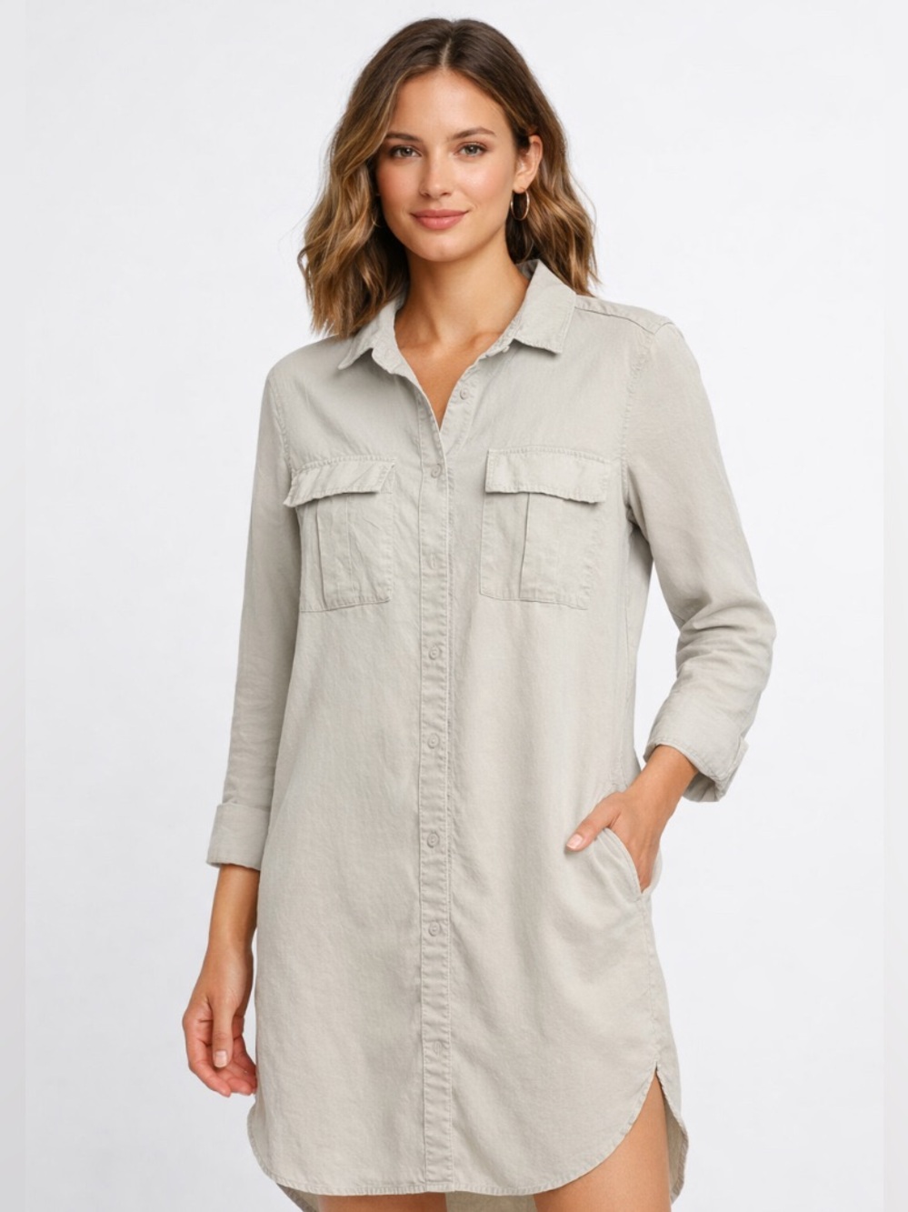 Anthropologie Cloth & Stone Tencel Utility Shirt Dress Safari Minimalist EUC XS